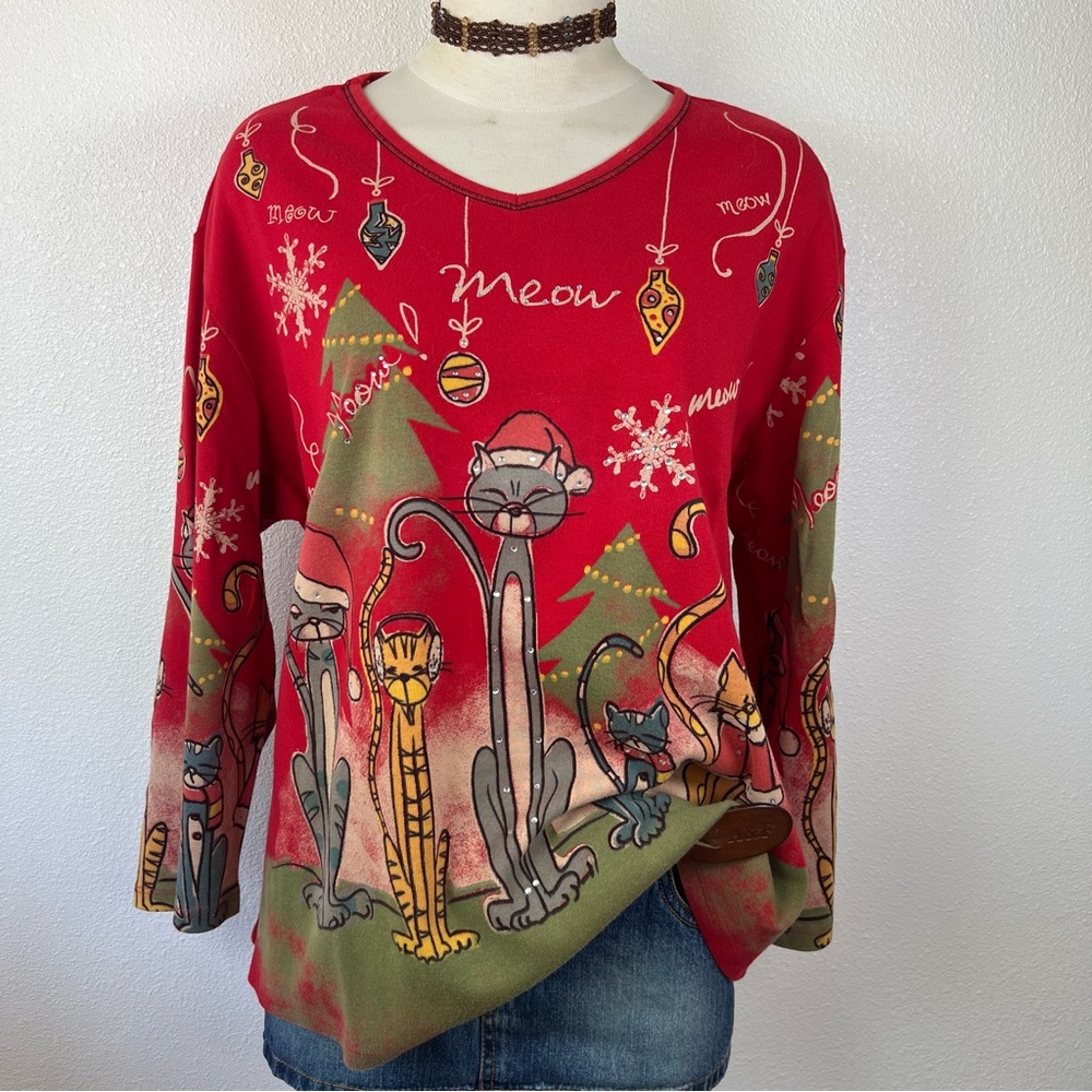 Vintage Red Cat Christmas Long Sleeve